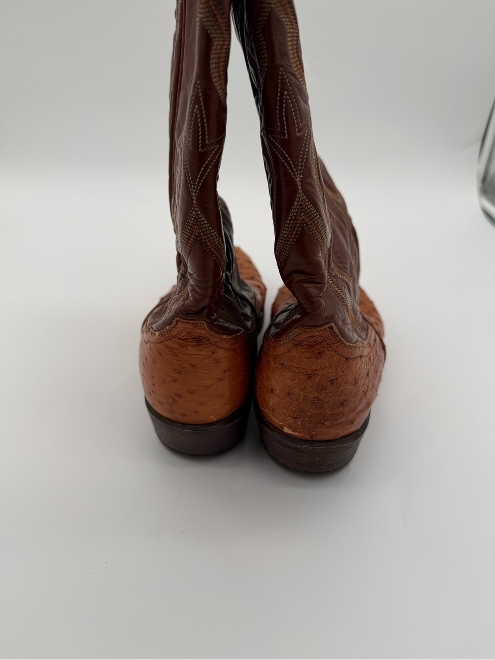 Tony Lama Two-Tone Brown Ostrich & Leather Western Boots - Picture 3 of 7
